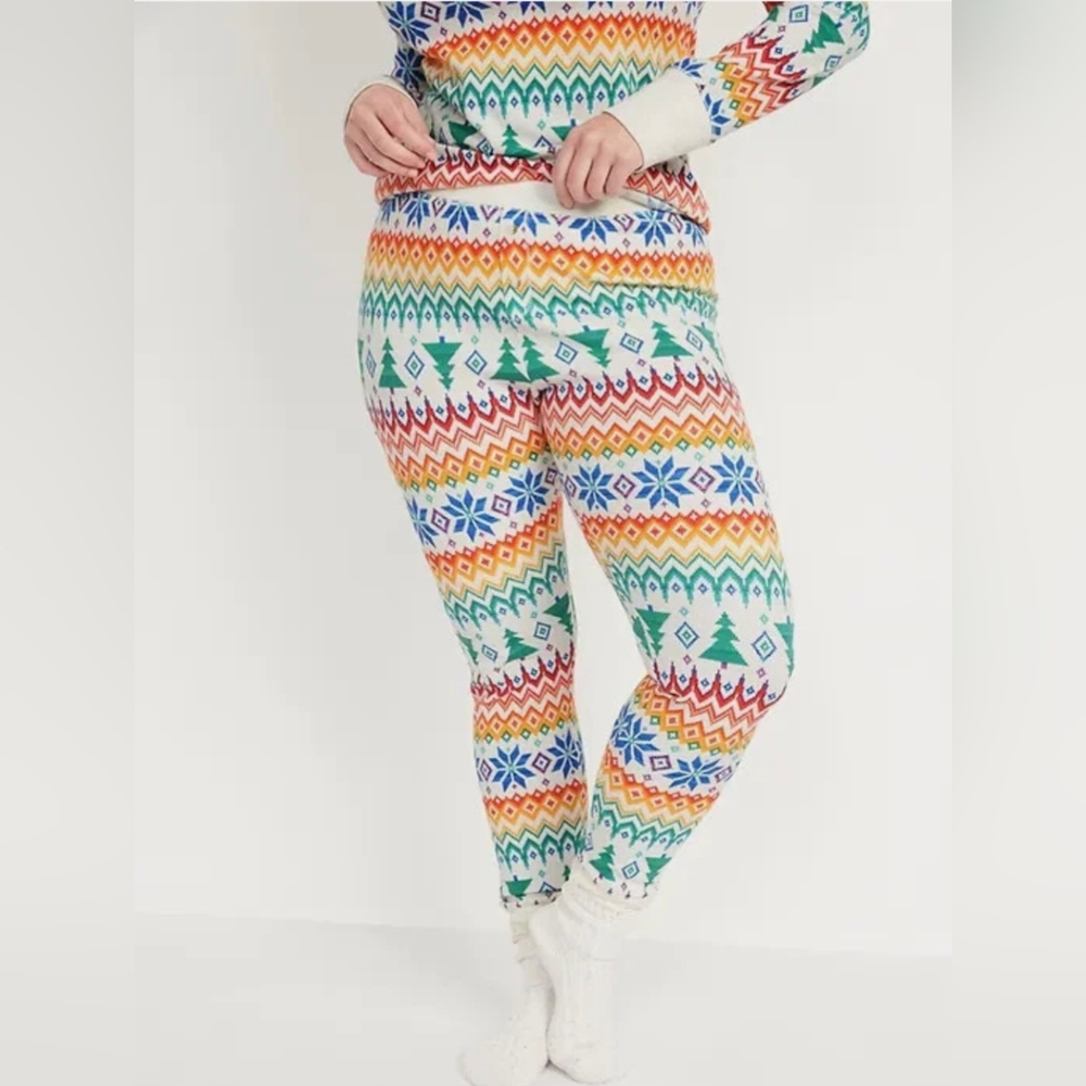 Old Navy Fair Isle Tree Thermal Knit Waffle Leggings 2X 18 20